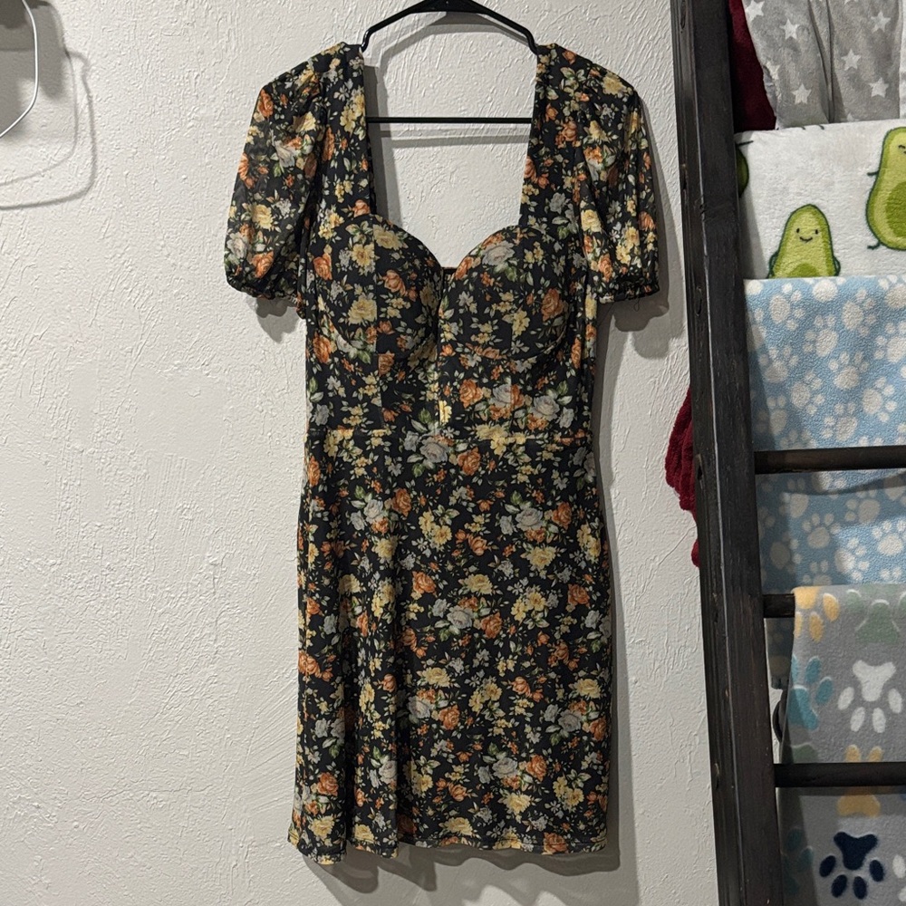 Love, Fire Black and Orange Floral Mini Dress